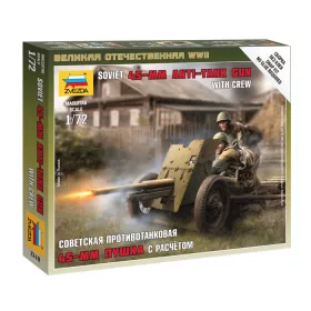   Zvezda 6112 Soviet 45-mm Anti-tank Gun With Crew 1/72 löveg makett