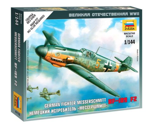 Zvezda 6116 German Fighter Messerschmitt BF-109 F2 1/144 repülőgép makett