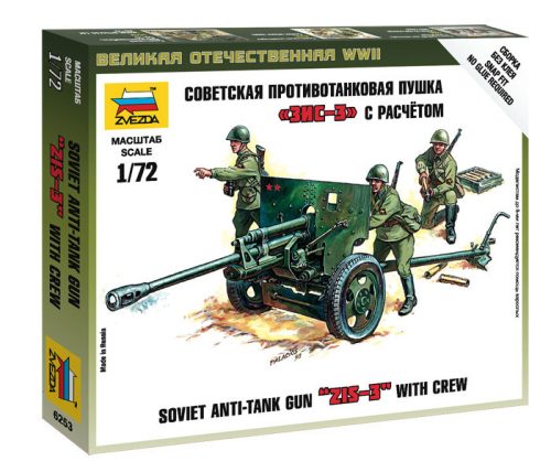 Zvezda 6253 Soviet 76-mm anti-tank gun ZiS-3 w/Crew 1/72 löveg makett