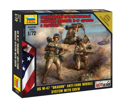 Zvezda 7415 US M-47 "Dragon" Anti-Tank Missile System with Crew 1/72 figura makett